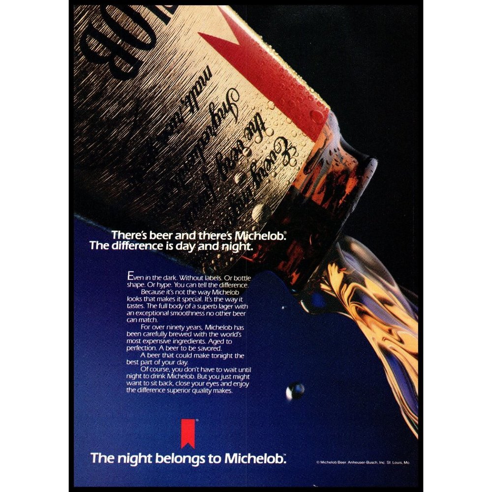 1987 Michelob Beer Vintage Print Ad Brown Bottle Pouring Pour Bar Wall Art